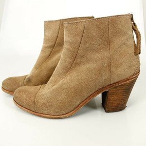 HOSS INTROPIA Women Suede Brown Nude Chelsea Ankle Booties 7.5 Block Heel Almond